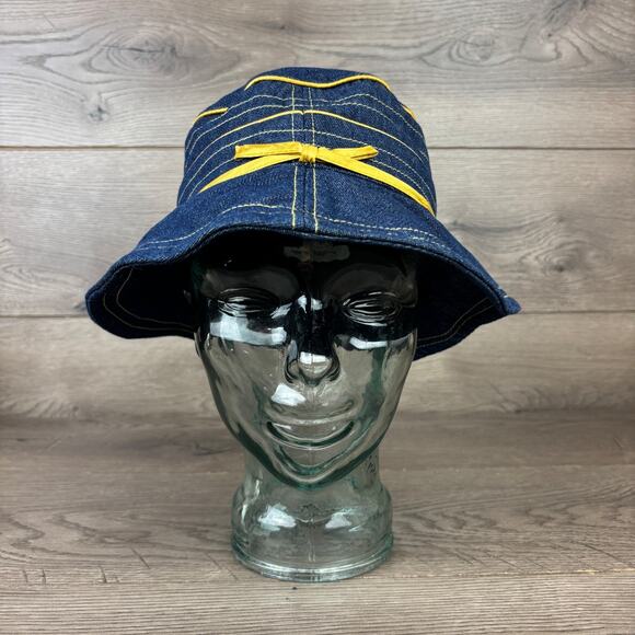 Preston & York Bucket Hat Cap Women's One Size Denim Blue Yellow Lace - Picture 3 of 11